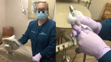 Hygienist showing infection control procedures