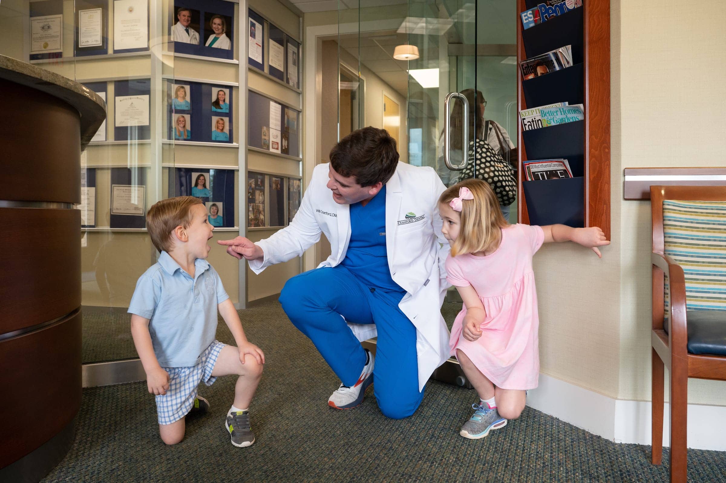 Dr Will Cranford welcoming children to Cranford Dental, Rock Hill SC